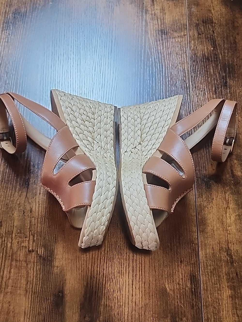 UGG | Women’s Careena Wedge Espadrille Brown Chestnut Leather Heels | US 9.5 - Picture 3 of 10